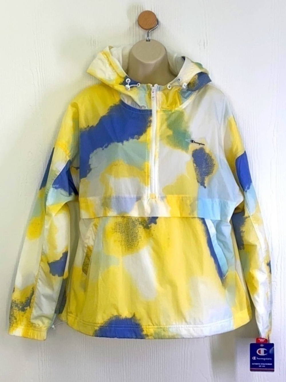 Champion Pastel Tie-Dye Hooded Pullover Jacket - Yellow, Blue, White